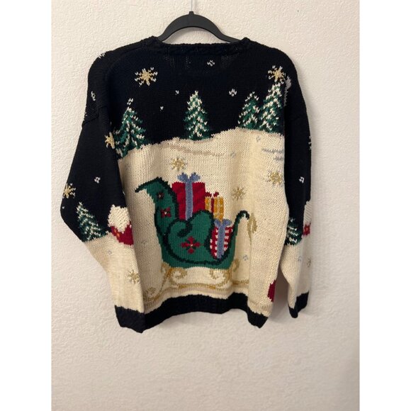 Signature by Northern Isles Hand-Knit Santa Sweater Cotton/Wool Blend With Festi - Picture 2 of 5